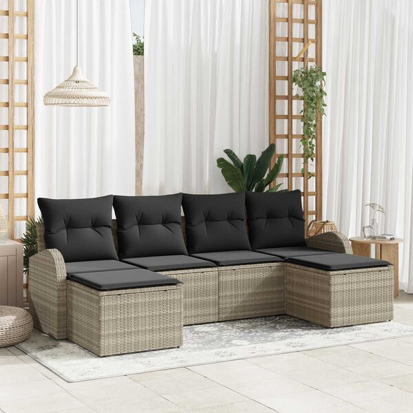 vidaXL Set di divani con cuscino 6 pcs Grigio chiaro polyrattan