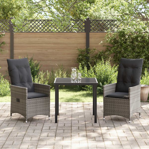 vidaXL Set da Pranzo per Giardino con cuscino 3 pcs Grigio polyrattan