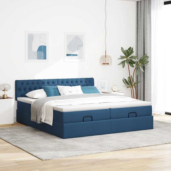 vidaXL Struttura Letto Pouf con Materassi Blu 200x200 cm in Tessuto