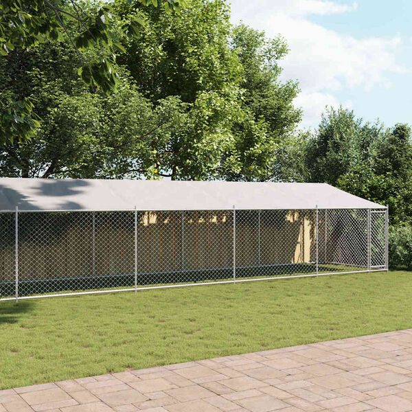 vidaXL Gabbia Cani con Tetto e Porta Grigia 12x2x2 m Acciaio Zincato