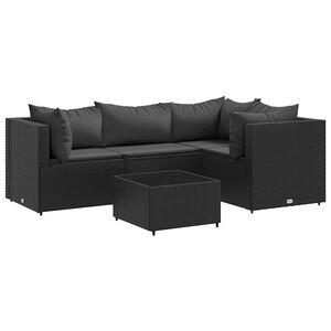 vidaXL Set Divani da Giardino 5 pz con Cuscini Nero in Polyrattan
