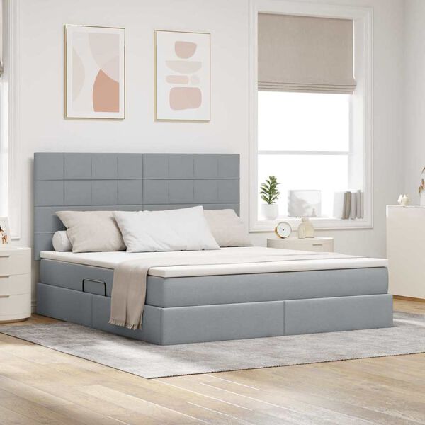 vidaXL Letto con contenitore e materasso Grigio chiaro 180 x 200 cm