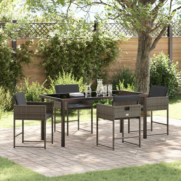 vidaXL Set da Pranzo per Giardino con cuscino 5 pcs Grigio polyrattan