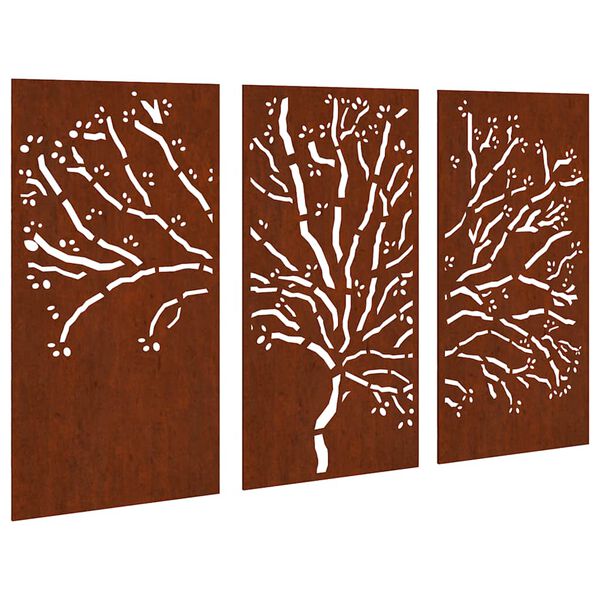 vidaXL Decorazioni Muro Giardino 3pz 105x55 cm Albero Acciaio Corten