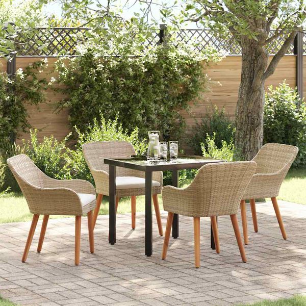 vidaXL Set da Pranzo per Giardino con cuscino 5 pcs Beige polyrattan