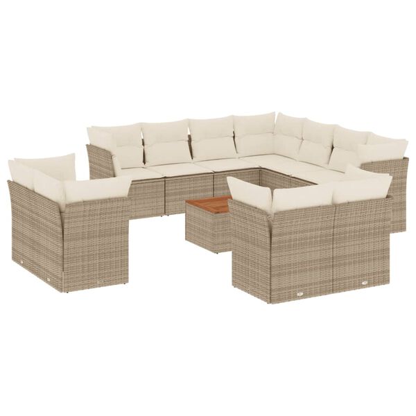 vidaXL Set Divani da Giardino 12 pz con Cuscini Beige in Polyrattan