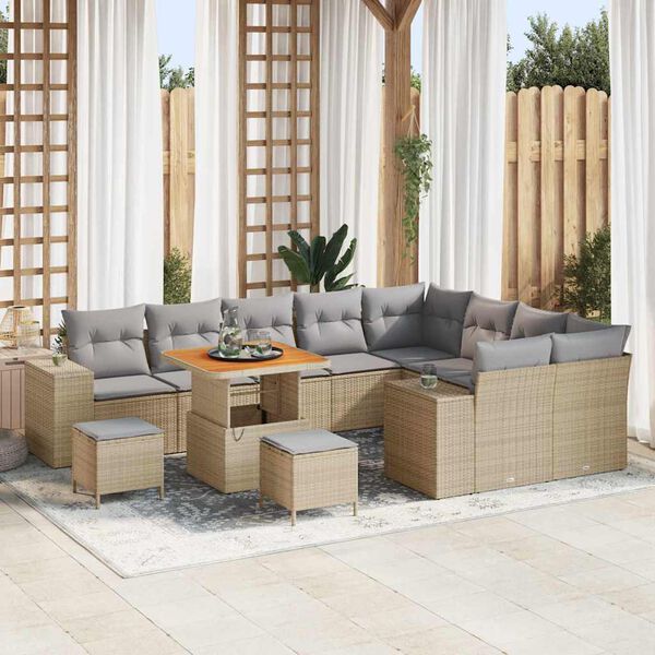 vidaXL Set Divano da Giardino con cuscino 12 pcs Beige e Grigio Chiaro