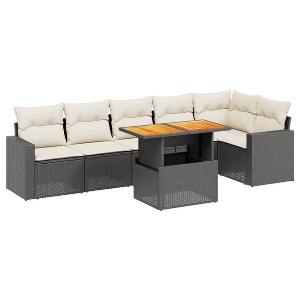 vidaXL Set Divani da Giardino con Cuscini 7pz Nero Polyrattan