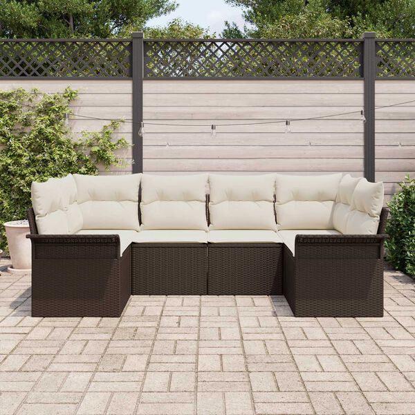 vidaXL Set Divano da Giardino con cuscino 6 pcs Marrone Poly Rattan