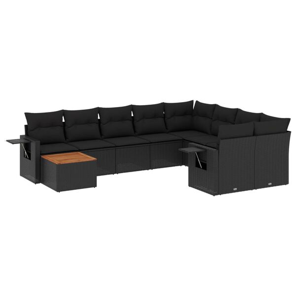 vidaXL Set Divani da Giardino 10pz con Cuscini in Polyrattan Nero
