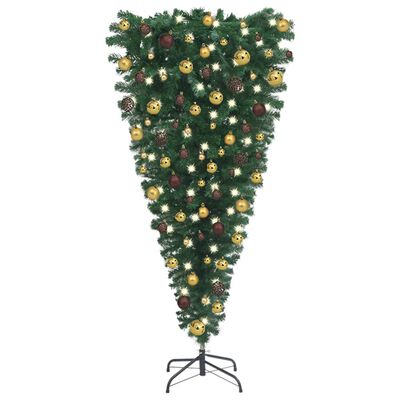 vidaXL Albero di Natale Artificiale Capovolto con LED e Palline 180 cm
