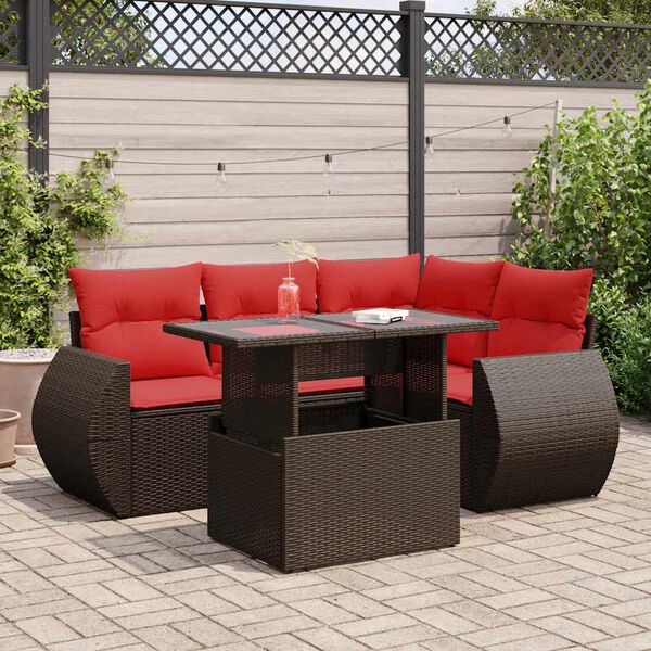 vidaXL Set Divano da Giardino 5 pz Cuscini Marrone Polyrattan e Acacia