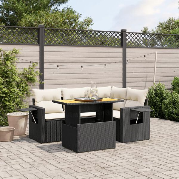 vidaXL Set Divani da Giardino 5 pz con Cuscini in Polyrattan Nero