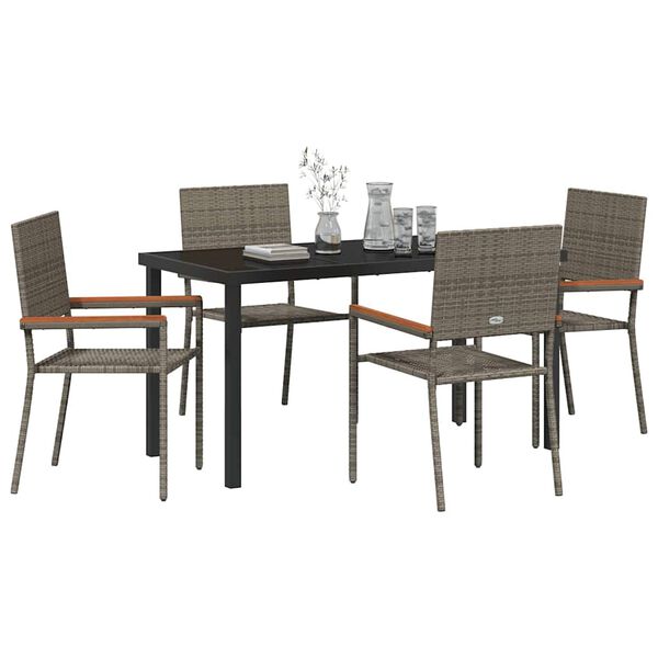 vidaXL Set da Pranzo per Giardino con cuscino 5 pcs Grigio polyrattan