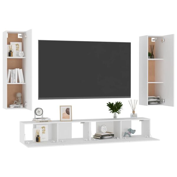 vidaXL Set Mobili Porta TV 4 pz Bianco in Legno Multistrato