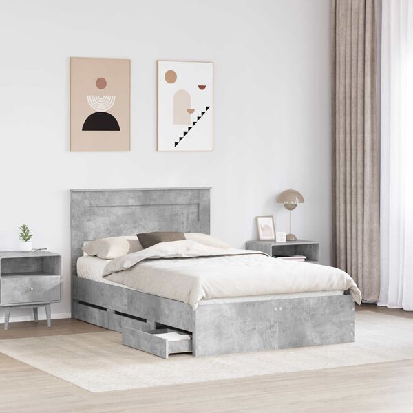 vidaXL Struttura del letto con cassetto Grigio cemento 120 x 190 cm
