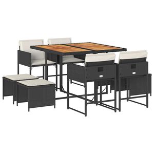 vidaXL Set da Pranzo da Giardino 9 pz con Cuscini Nero in Polyrattan