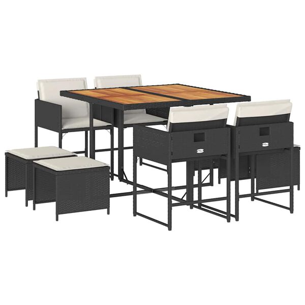 vidaXL Set da Pranzo da Giardino 9 pz con Cuscini Nero in Polyrattan