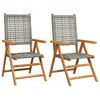 vidaXL Sedie pieghevoli, 2 pezzi, in legno massello di acacia grigio e polyrattan