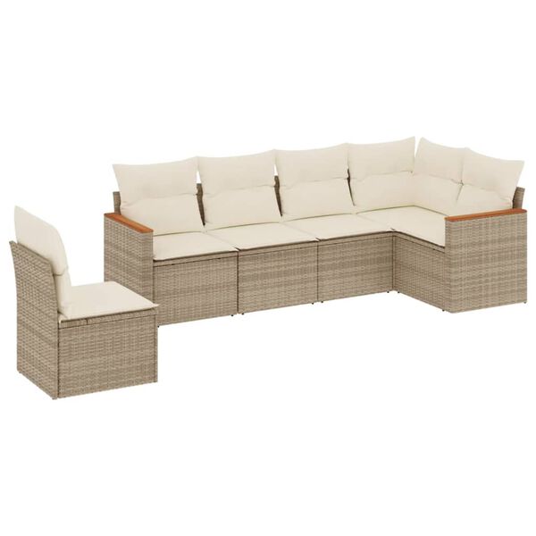 vidaXL Set Divano da Giardino 6 pz con Cuscini Beige in Polyrattan