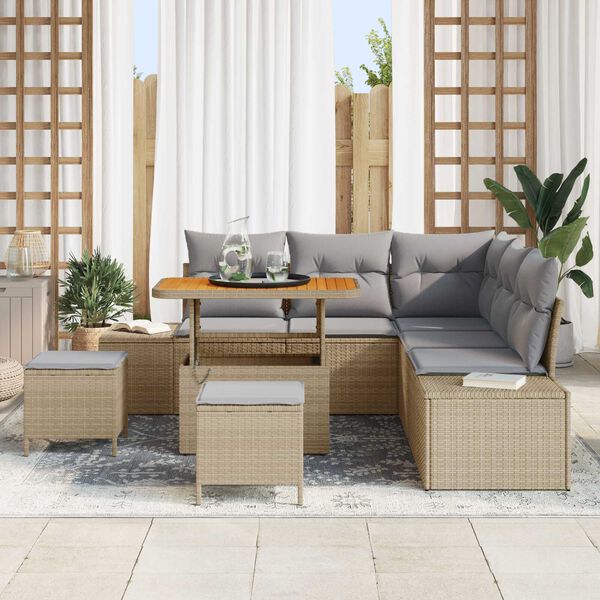 vidaXL Set Divano da Giardino con cuscino 8 pcs Beige Poly Rattan