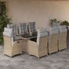 vidaXL Set Pranzo da Giardino 9 pz con Cuscini Beige Misto Polyrattan