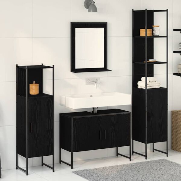 vidaXL Set di mobili per il bagno 4 pcs Nero Legno multistrato