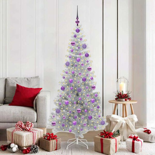 vidaXL Albero di Natale con 300 LED con supporto Argento 180 cm PET