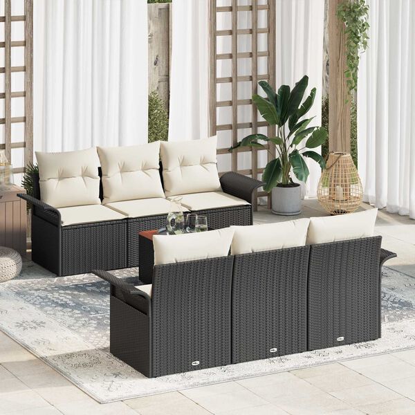 vidaXL Set Divano da Giardino con cuscino 7 pcs Nero polyrattan