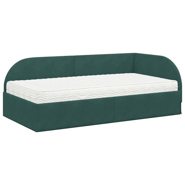 vidaXL Struttura Letto Angolare con Materasso 2 pcs Verde Velluto