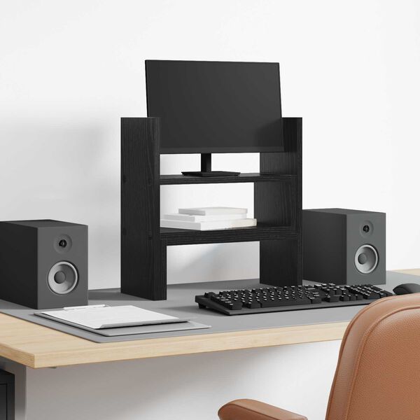 vidaXL Supporto per Monitor da Scrivania Rovere Nero 40 x 17 x 41 cm