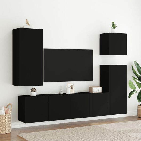 vidaXL Mobili TV a Muro 5pz Neri in Legno Multistrato