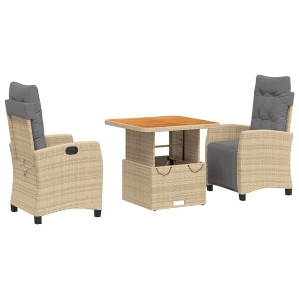 vidaXL Set da Pranzo da Giardino 3 pz con Cuscini Beige in Polyrattan