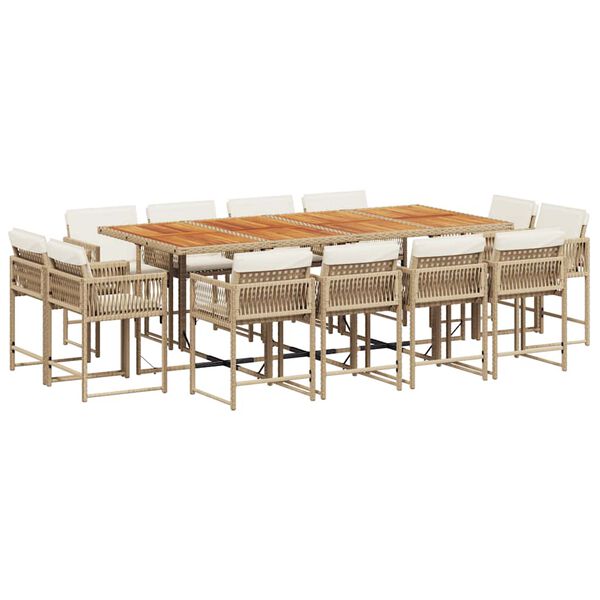 vidaXL Set da Pranzo da Giardino 13 pz con Cuscini Beige in Polyrattan
