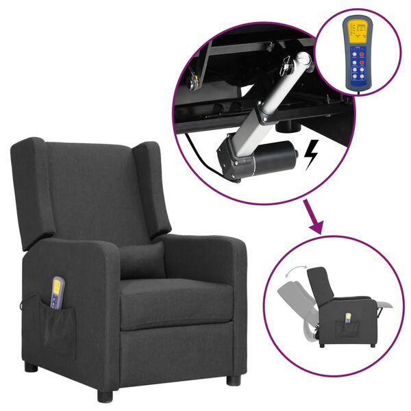 vidaXL Poltrona Alzapersona Massaggiante in Tessuto Grigio Scuro