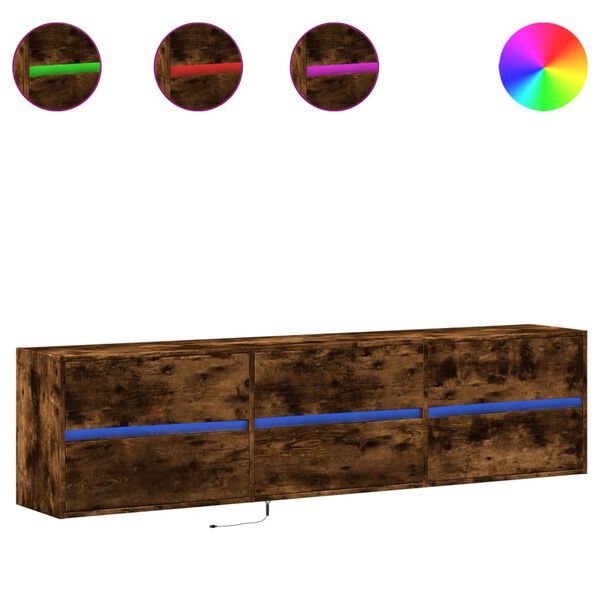 vidaXL Mobile TV a Parete con LED Rovere Fumo 180x31x45 cm