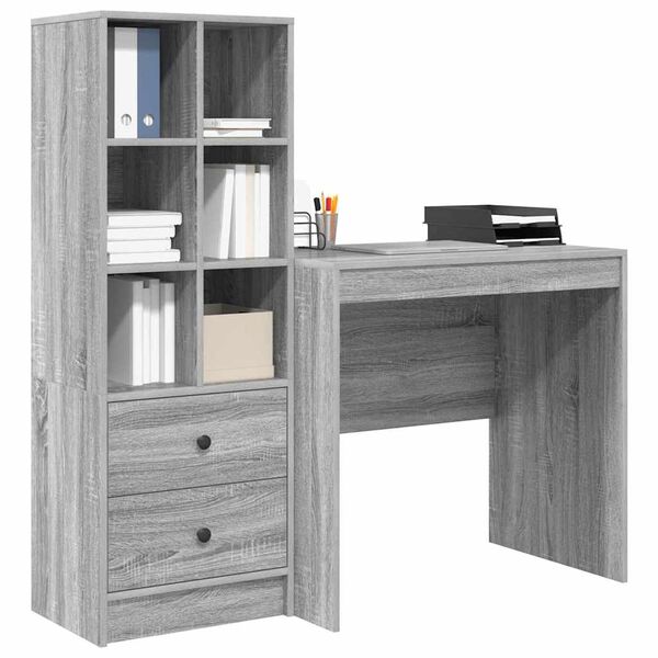vidaXL Scrivania con cassetto 2 pcs Grigio Sonoma