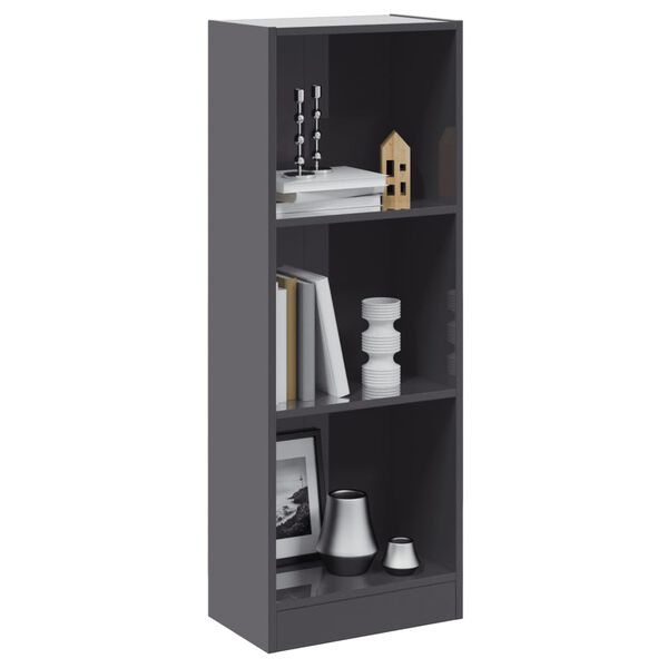 vidaXL Libreria 3 Ripiani Grigio Lucido 40x24x109 cm Legno Multistrato
