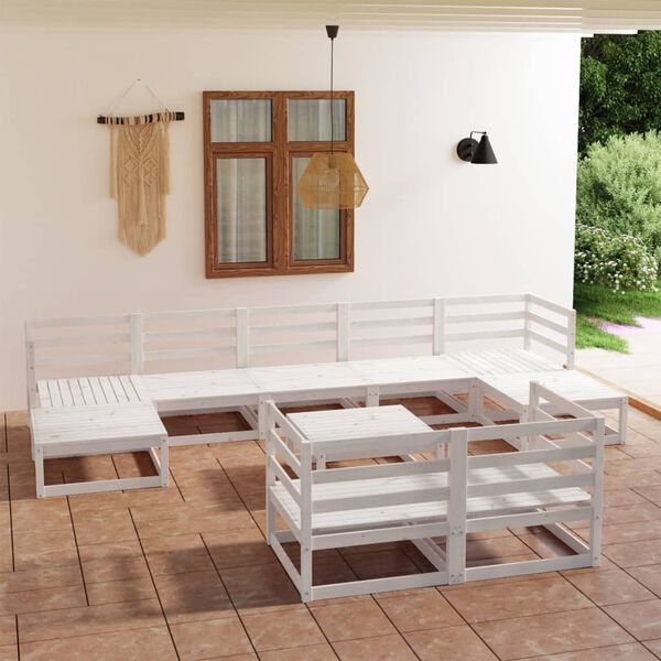 vidaXL Set Divani da Giardino 10 pz Bianchi in Legno Massello di Pino