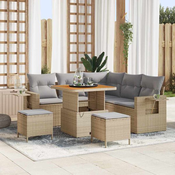 vidaXL Set Divano da Giardino 9 pcs Beige e Grigio Chiaro polyrattan
