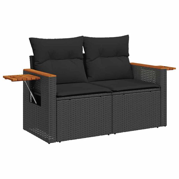 vidaXL Set Divano da Giardino 6 pz con Cuscini Nero Polyrattan Acacia
