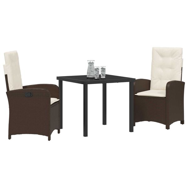 vidaXL Set da Pranzo per Giardino con cuscino 3 pcs Marrone polyrattan