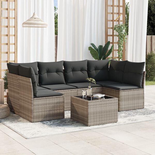 vidaXL Set Divani da Giardino 7pz con Cuscini Grigio Chiaro Polyrattan
