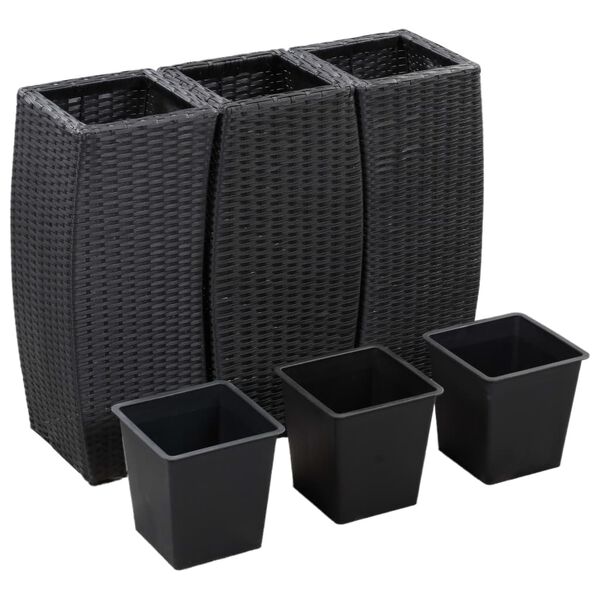 vidaXL Letti Rialzati da Giardino 3 pz in Polyrattan Nero