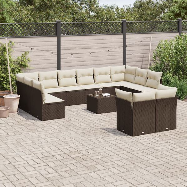 vidaXL Set Divani da Giardino 13 pz con Cuscini Marrone in Polyrattan
