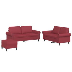 vidaXL Set di Divani 3 pz con Cuscini Rosso Vino in Similpelle
