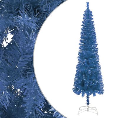 vidaXL Set Albero di Natale Sottile con Luci LED e Palline Blu 210cm