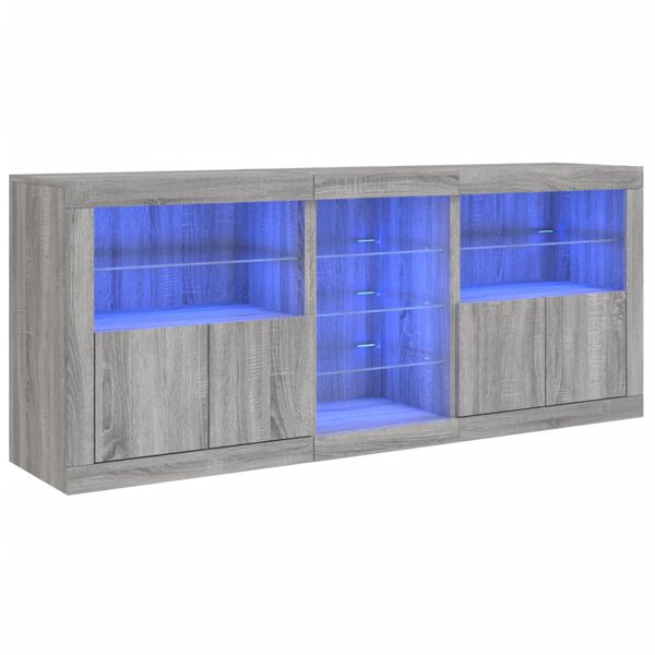 vidaXL Credenza con Luci LED Grigio Sonoma 181,5x37x67 cm