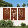 vidaXL Decorazioni Muro Giardino 3pz 105x55 cm Albero Acciaio Corten