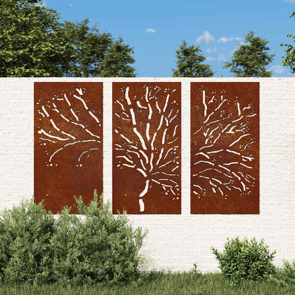 vidaXL Decorazioni Muro Giardino 3pz 105x55 cm Albero Acciaio Corten
